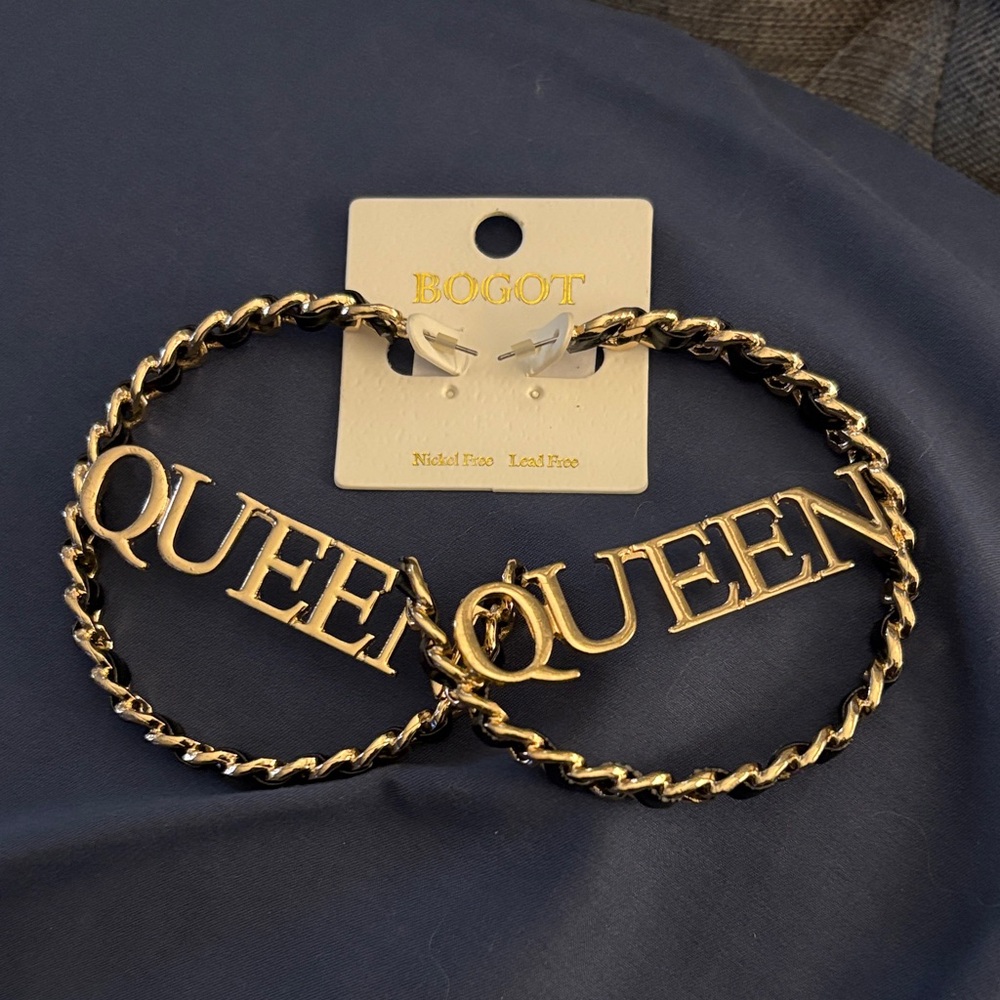 Gold QUEEN Hoop Earrings